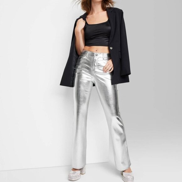Wild Fable Shimmering Silver Wide Leg Pants - Picture 1 of 13